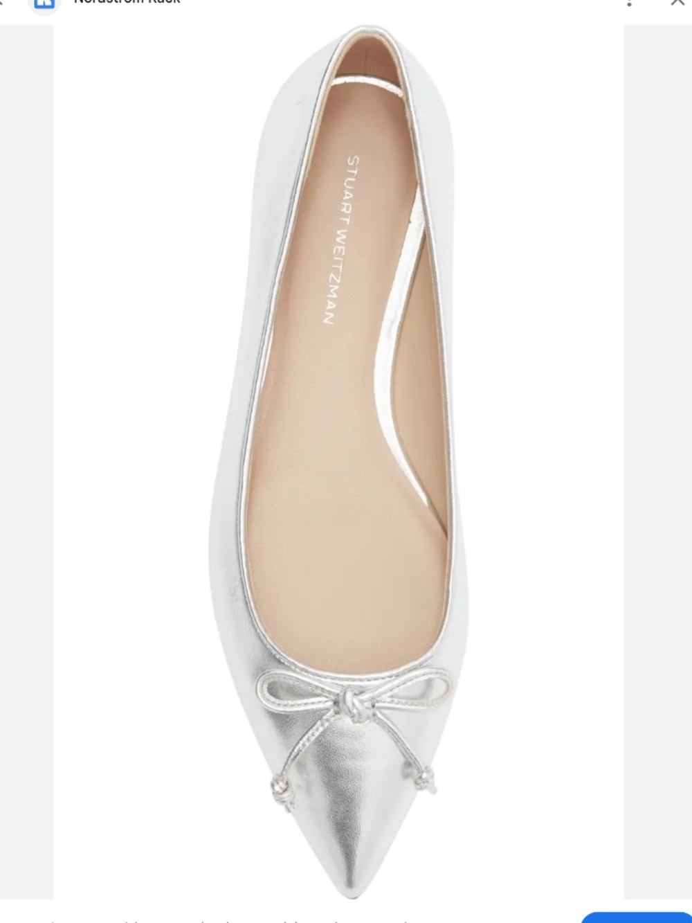Stuart Weitzman Gabby Metallic Leather Bow Pointed Ballet Flat